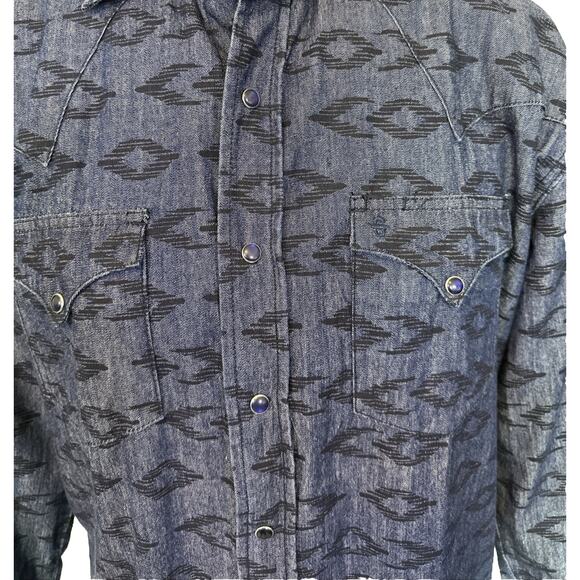 Stetson Men's Aztec Printed Denim Long Sleeve Snap Button Up Shirt‎ Size Medium - Picture 4 of 10